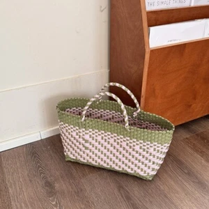 PVC Handbag Weave Bag Large Capacity Vegetable Basket Bag Beach Tote Bag Girls - Picture 1 of 14