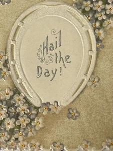 Hail the Day! Horseshoe good luck Religious Die Cut Embossed Paper Card 4x3 - Picture 1 of 4