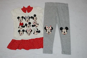 Girls Outfit MINNIE & MICKEY MOUSE Cream & Red Ruffle Top, Gray Leggings SIZE 6X - Picture 1 of 2