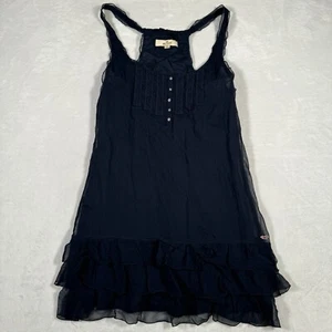 Hollister Dress Blue Ruffle Lace Buttons Silk Cotton Bow Pullover Size M - Picture 1 of 14
