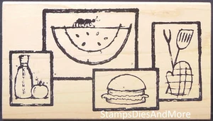 Great Impressions SUMMER PICNIC Scrapbook Background Wood Mount Rubber Stamp - Foto 1 di 2