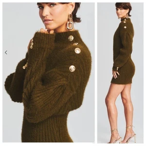 RETROFETE Vesey Sweater Dress Women Small Mini Fuzzy Olive Green - Picture 1 of 11