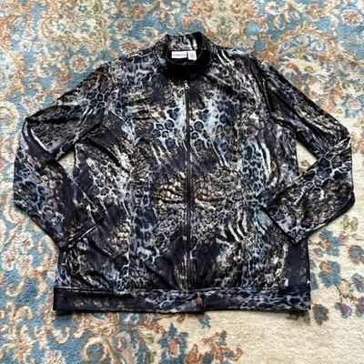 Chico’s Animal Print Evening Jacket Women's Large Black Metallic Zip Up NWT - Image 1 of 4