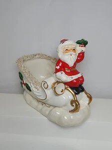 Vtg Christmas NAPCO Japan Santa on Sleigh Spaghetti Trim 5" H x 6" L Planter - Picture 1 of 15