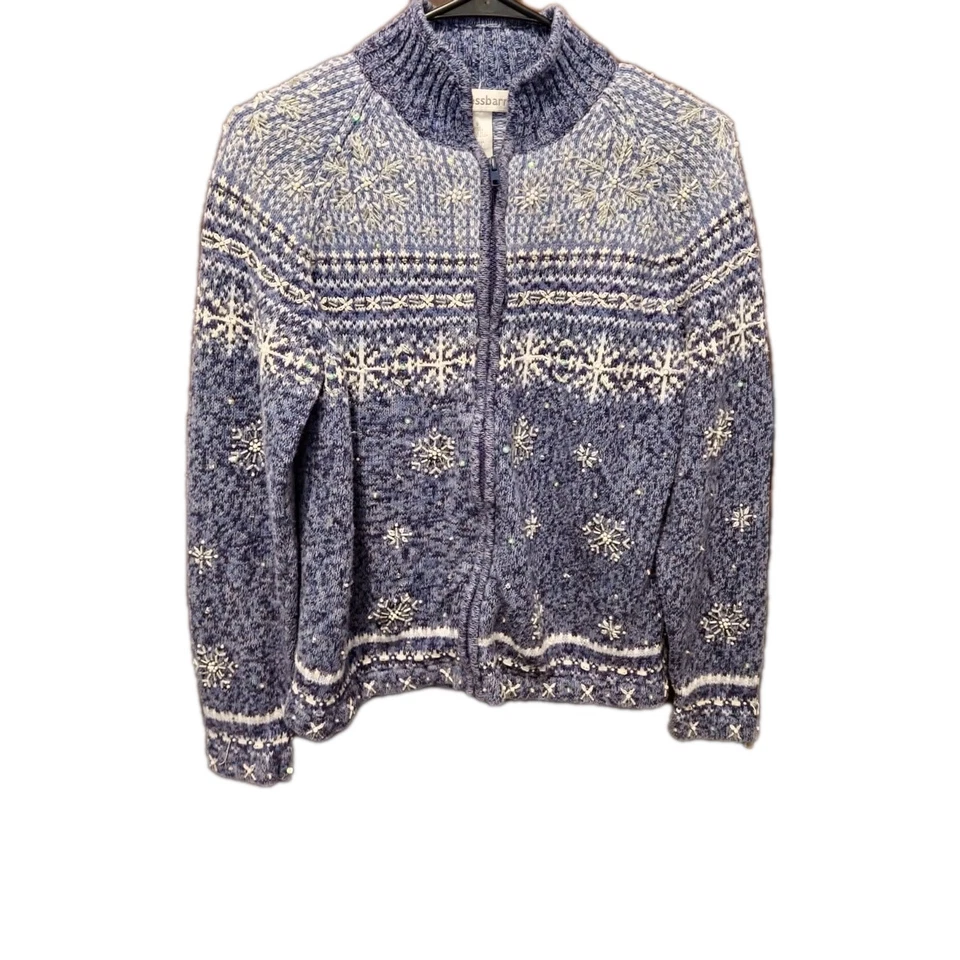 Copo de Nieve Invierno Navidad Vacaciones Cremallera Chaqueta Talla Pequeña Fair Isle Nordic  Foto 1 de 4