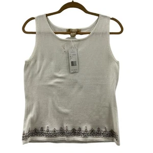 Finity Womens Tank Top Black Scoop Neck Embellished 100% Cotton Blouse L New - Picture 1 of 7