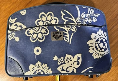 超罕见复古 ROXY 蓝色夏威夷印花行李箱人造皮革 — 第 1/4 张图片