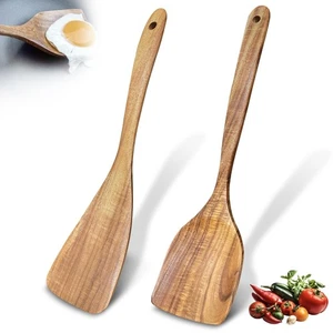2 Pcs Wooden spoons for cooking,(Spatula & Fried Spatula). Teak wood kitchen ... - Picture 1 of 7
