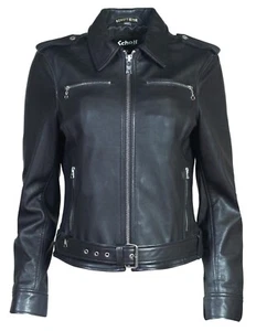 SCHOTT Womens Leather Jacket Motorcyle Biker Black Lambskin S Small - Picture 1 of 5