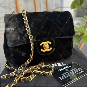 Chanel 90s Vintage Quilted Velvet Mini Square Classic Single Flap Crossbody - Picture 1 of 14