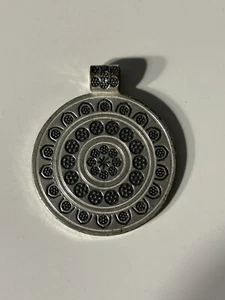 Vintage Roman Silver Toned Pendant Hammered Floral Pattern - Picture 1 of 4