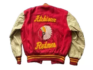 Vintage 80's Delong Atchison Redmen letterman varsity jacket Ian Connor L - Picture 1 of 11