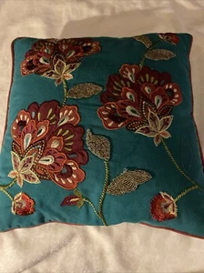 Pier One Aplique Cuscino Lancio con Perline Copricuscino Lavabile 18” X 18” - Foto 1 di 10