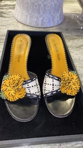 Isabella Fiore Slip On Sandals with Yellow Leather Flower. Made In Italy. 6.5 - Picture 1 of 6