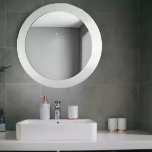 40X40CM WHITE ROUND BATHROOM MIRROR WALL MOUNTED COSMETIC SHAVING MIRROR - Picture 1 of 4