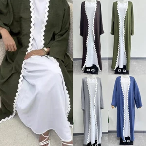 Conjuntos de 2 piezas cárdigan caftán abierto kimono pavo abaya vestido de fiesta de Dubai para mujer musulmana - Imagen 1 de 46
