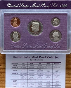 Juego S PROOF 1989 en caja original como nuevo en Estados Unidos con certificado de autenticidad (juego de 5 monedas) - Imagen 1 de 3