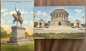2 Chicago Illinois Vintage Postcards - Elk’s Nat Memorial & Washington Monument - Picture 1 of 2