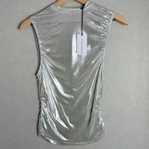 Weworehat Metallic Silber Rüschen Rollkragen Top Tank Festival Damen Gr. M Neu mit Etikett - Bild 1 von 11
