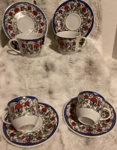 Vintage Demitasse Coffee Cups & Saucers Turkish Selvi Porselen Espresso Set of 4 - Picture 1 of 10