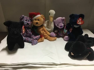 7 TY BEANIE BABIES W/TAGS BEARS PANTHER DOG SWAN - Picture 1 of 6