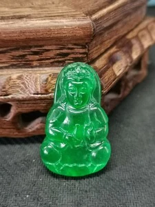 Perfekter High Ice China grüner Jadeit Jade präzise geschnitzter Guanyin Anhänger y77 - Bild 1 von 4