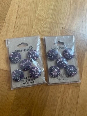 Sass and Belle  2 X sets of  Vintage floral fabric covered buttons  purple 1" - Image 1 of 2