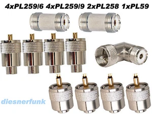 PL SET 4xPL-259/6 4xPL-259/9 2xPL-258 1xPL-59 Winkel Stecker CB Funk Amateurfunk - Bild 1 von 1