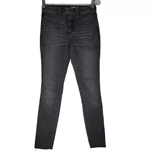 Jeans ajustados de tiro alto Universal Thread talla 0 dobladillo crudo gris denim 27X28 - Imagen 1 de 10