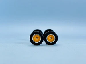 R127 Matchbox 1/64 Real Riders # Cut Tri Spoke Yellow 12mm Medium Rubber Wheels - Picture 1 of 4