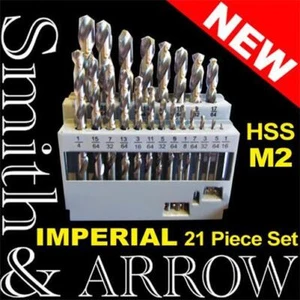 21PCE DRILL BIT SET IMPERIAL M2 HSS METAL STEEL SHANK TWIST HIGH SPEED 1/8" 1/4 - Picture 1 of 3