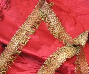 Antique 1900 Metallic Vintage Red & Gold Eyelash Fringe Bullion Trim- 37" x 3/4" - Picture 1 of 3