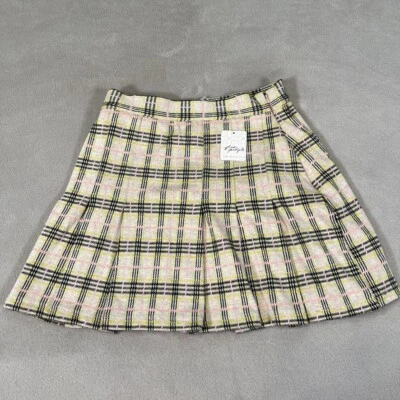 Saia plissada Free People mel retrô xadrez sol mini saia Gingham tamanho 0 nova com etiquetas - Imagem 1 de 4