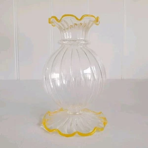 Small NANU Rounded Swirled Clear Glass Frilled Rim Pedestal Bud Vase - 13cm Tall - Picture 1 of 8