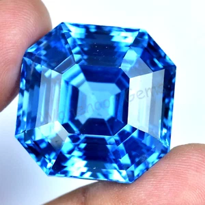 98.30 Ct Natural LONDON Blue Topaz Asscher Flawless CERTIFIED Loose Gemstone - Picture 1 of 7