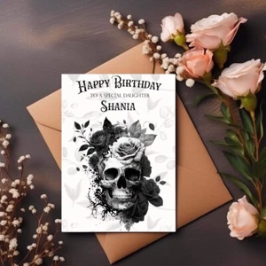 Tarjeta de cumpleaños gótica personalizada, tarjeta de Navidad Skull - Imagen 1 de 1
