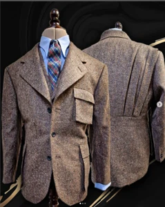 Trajes vintage de tweed para hombre con solapa ancha espina de arenque marrón negocios esmoquin de boda - Imagen 1 de 8