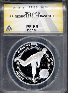 2022-P Silver $1 Negro Leagues Baseball PF69 DCAM ANACS # 7953477 + Bonus - Picture 1 of 4