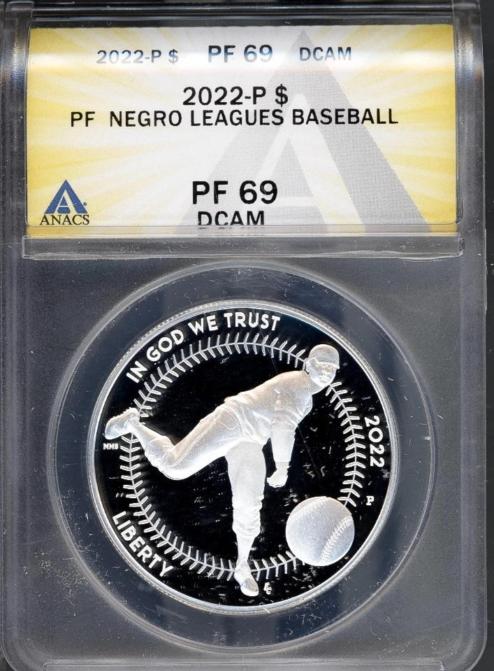 2022-P Silver $1 Negro Leagues Baseball PF69 DCAM ANACS # 7953477 + Bonus - Image 1 of 4