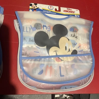 Paquete de 2 baberos resistentes al agua para niños pequeños Disney Junior Mickey Mouse Be Kind Be Happy Foto 1 de 4