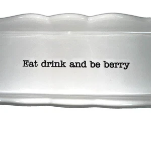 Mudpie Eat Drink and Be Berry Ceramic Rectangle Double Handle Tray 12" x 3.5" - Picture 1 of 8