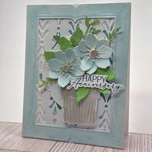 Handgefertigte Grußkarte ocbrandy Happy Anniversary blau - Bild 1 von 2
