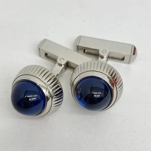 Authentic Cartier Sterling Silver 925 Cufflinks Signature Blue Stone Accessories - Picture 1 of 14
