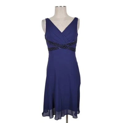 Jessica Howard Midi Chiffon Dress Size 8 Navy Back V Neck Beaded Surplice New - Image 1 of 4