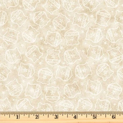 American Heroes Police Cream Tonal Badges Blender 30689 E Fabric By half yard - Image 1 of 2
