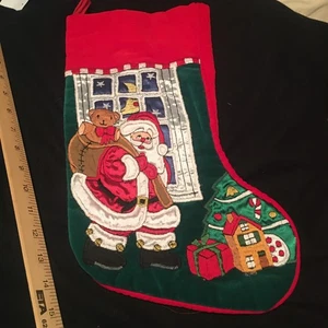 Weihnachtsstrumpf Applikation Satin Weihnachtsmann mit Spielzeugsack - Bild 1 von 5