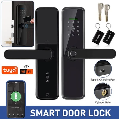 Wifi APP Electronic Smart Door Lock Password Fingerprint Keyless Security Unlock - Image 1 of 4
