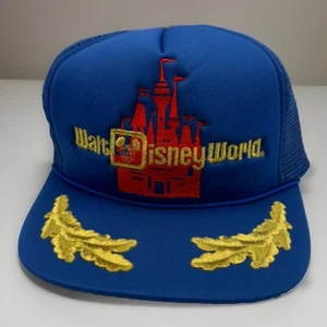 VTG Rare 80’s Walt Disney World Hat Trucker Gold Leaf Embroidered Mesh Back Blue - Picture 1 of 11