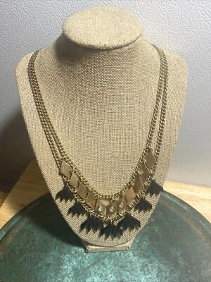 Collar J Crew Tono Dorado Metal Negro Geométrico Estrás Foto 1 de 4