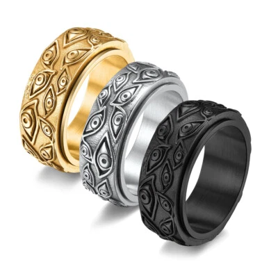 Eye of God Spinning Ring Men Women Stainless Steel Wedding Band Halloween Biker - Image 1 of 4